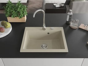 Mexen Elix chiuvetă de bucătărie din granit cu o cuvă 600 x 500 mm, bej, cu sifon cromat - 6525601005-69