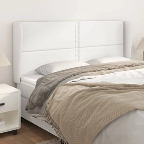 3117913 vidaXL Tăblie de pat cu aripioare, alb, 163x23x118/128 cm, piele eco