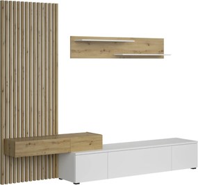 Mobilier living REBEKA, stejar artisan/alb, PAL melaminat, 4 piese, 25