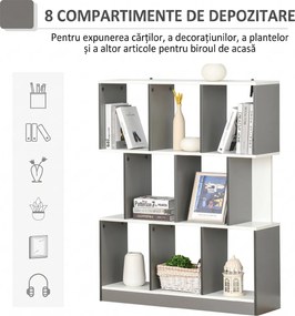 HOMCOM Bibliotecă Mobilă cu 8 Rafturi pentru Sufragerie și Dormitor, 100x24x124 cm, Gri Închis | Aosom Romania