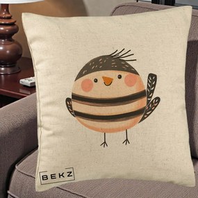 Perna Decorativa Pui Kawaii Bej-Negru Dungat, 40x40 cm, Bej, Husa Detasabila, Perna Inclusa, BEKZ®