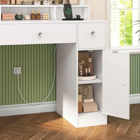 Masuta machiaj cu Oglinda LED si 3 Sertare pentru Cosmetice, Set Masa toaleta 102 cm, Alb, masuta cosmetica, vanity - SEA817