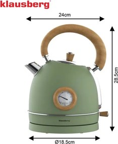 Ceainic electric Klausberg KB 9008, 2200 W, 1,8 l, Baza rotativa la 360°, Indicator de nivel al apei, Termometru, Verde