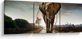Tablou cu elefant (cu ceas) (90x30 cm)