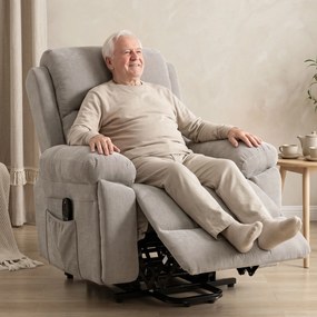 HOMCOM Fotoliu recliner electric cu ridicare, încălzire și masaj în 8 puncte, din chenille, 2 telecomenzi, bej | Aosom Romania