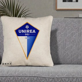 Perna Personalizata Unirea Dej 1921 Fotbal, 40x40 cm, Bej Canapea, Husa Detasabila, Perna Inclusa, BEKZ®