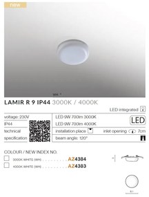 Spot LED incastrabil tavan/plafon baie LAMIR R 9 IP44 4000K