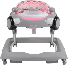 Premergator Reglabil in 3 Trepte NOVOKIDS™ Shelby Mini Car , Roti silentioase, Pliabil, 8 Roti, Cu Melodii si volan, Model Masinuta, Roz