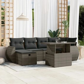 vidaXL Set canapele de grădină, 7 piese, cu perne, gri, poliratan