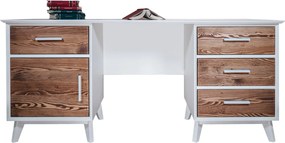 Birou lemn masiv alb Timeless 4 Sertare 1 Ușă, 164 × 60 × 76 cm