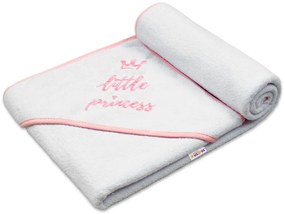 Prosop termal cu glugă bebeluși Mica Prințesă, 100 x 100 cm - alb, broderie roz 100 x 100