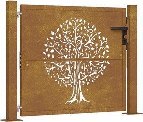 vidaXL Poartă de grădină 100x75 cm, oțel corten, design copac