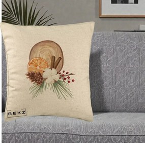 Perna Decorativa Aranjament de Craciun Nordic, 40x40 cm, Bej, Husa Detasabila, Perna Inclusa, BEKZ®