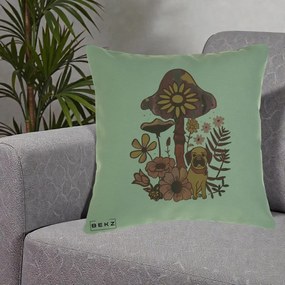 Perna Decorativa Ciuperca Caine Boho, 40x40 cm, Verde, Husa Detasabila, Perna Inclusa, BEKZ®