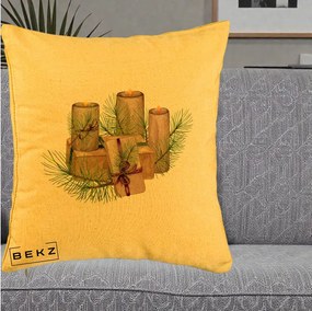 Perna Decorativa Lumanari cu Cadouri Naturale, 40x40 cm, Galben, Husa Detasabila, Perna Inclusa, BEKZ®