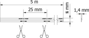 Bandă LED COB GTV pentru mobilier, lumină neutră, 320 LED m, 700 lm m, 12V, IP20, 5 m Alb neutru, 8 W/m, 12 V, LED Cob, 700 lm/m, 8 mm