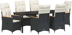 vidaXL Set de masă pentru grădină cu pernă 7 pcs Negru poliratan