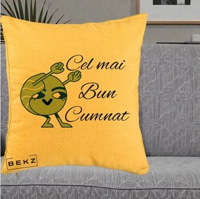 Cadou pentru Cumnat - Perna Personalizata Cel mai Bun Cumnat cu Personaj Funny Verde, 40x40 cm, Galben, Husa Detasabila, Perna Inclusa, BEKZ®