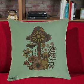 Perna Decorativa Ciuperca Caine Boho, 40x40 cm, Verde, Husa Detasabila, Perna Inclusa, BEKZ®