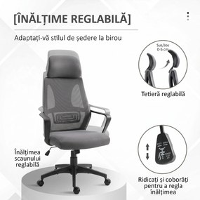 Vinsetto Scaun de Birou Ergonomic cu Brațe și Tetieră Reglabilă, Scaun Pivotant cu Suport Lombar, 64x55x116-126 cm, Negru | Aosom Romania