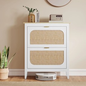 HOMCOM Dulap de pantofi subțire în stil Boho cu 2 sertare rabatabile, pentru 14 perechi de pantofi, Alb | Aosom Romania