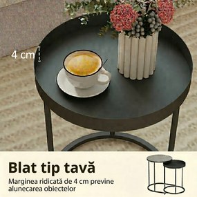 HOMCOM Set de 2 Măsuțe de Cafea în Stil Industrial, din Lemn și Metal, Ø42x54 cm și Ø36.5x48.5 cm, Gri și Negru | Aosom Romania