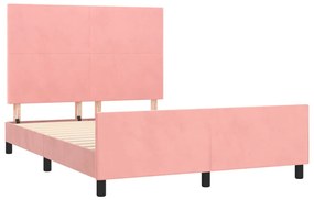 Cadru de pat cu tablie, roz, 140x190 cm, catifea Roz, 140 x 190 cm, Design simplu