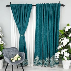 Draperie Blackout 80%  din Catifea cu Broderie - LA COMANDA pe dimensiunile tale  Elite V2  Turquoise