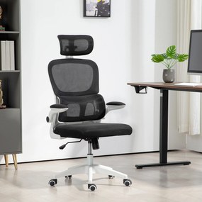 HOMCOM Scaun Birou cu Înălțime Reglabilă, Brațe Rabatabile și Tetieră, Scaun Ergonomic 62x61x112-120 cm, Negru | Aosom Romania