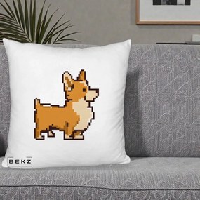 Perna Personalizata Corgi Pixel Art, 40x40 cm, Alb Pufos, Husa Detasabila, Perna Inclusa, BEKZ®