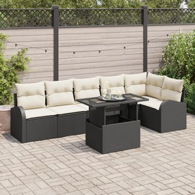 vidaXL Set de canapele de grădină cu 7 piese și perne, ratan poly negru