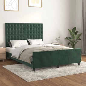 Cadru de pat cu tablie, verde inchis, 140x190 cm, catifea Verde inchis, 140 x 190 cm, Nasturi de tapiterie