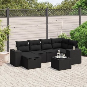 3264421 vidaXL Set canapele de grădină cu perne, 7 piese, negru, poliratan