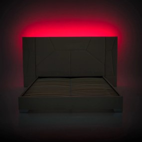 Pat cu somieră şi iluminare LED, 160x200, ţesătură Velvet bej, ALTESA