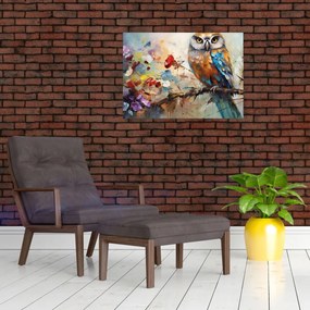 Tablou pe sticlă - Bufniță pictată (70x50 cm)