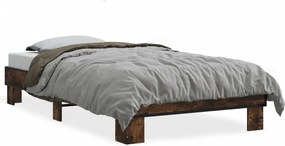 vidaXL Cadru de pat, stejar fumuriu, 75x190cm, lemn prelucrat și metal