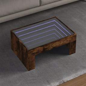vidaXL Măsuță de cafea cu LED infinity, stejar fumuriu, 70x50x30 cm
