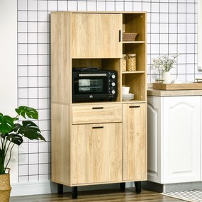 HOMCOM Bufet de bucătărie șifonier de bucătărie cu multi-stocare, cu un sertar, 3 dulapuri, 4 nișe și pas-cabluri înălțime 166 cm | Aosom Romania