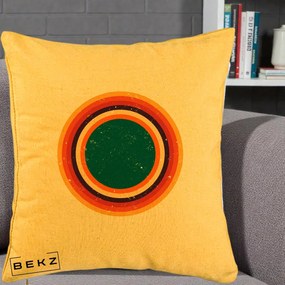 Perna Decorativa Retro Cerc Concentric Geometric Vintage, 40x40 cm, Galben, Husa Detasabila, Perna Inclusa, BEKZ®