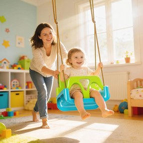 Outsunny Leagăn pentru Copii 3 în 1 pentru Interior și Exterior, Leagăn de Grădină pentru Bebeluși și Copii 9-36 Luni, Frânghie Reglabilă 120-180 cm și Centură de Siguranță, 42x33x120-180 cm, Verde | Aosom Romania