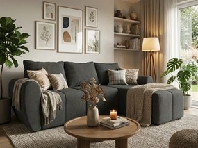 Coltar extensibil reversibil SEVIO 246x145 cm, gri inchis + 2 pernute CADOU