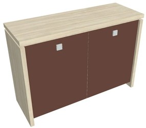 Dulap mic Verno 128 x 46 x 90 cm, uși de sticlă, salcâm / maro