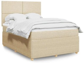 vidaXL Pat box spring cu saltea, crem, 140x200 cm, textil