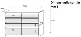 Comoda cu 8 sertare, 120x100x33 cm, alb , pentru hol, living, dormitor, birou, Bortis Impex alb