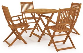 Set mobilier de exterior pliabil, 5 piese, lemn masiv de acacia Rotund, Cu cotiera  , 5