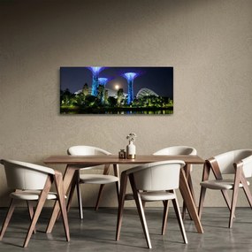 Tablou cu lună plină în grădinile din Singapur (120x50 cm)