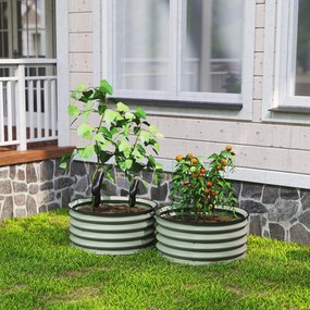 Outsunny Set de 2 ghivece verzinkte, Ø60 x 30H cm ghivece pentru flori cu bază deschisă pentru diverse plante, Grün | Aosom Romania