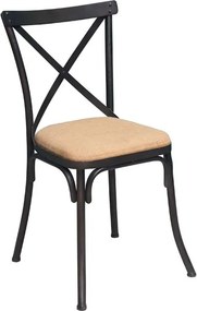 Scaun dining din metal și textil, bej, cu spătar în X și șezut tapițat, 83,5 x 46,5 x 44 cm, „Lorraine”
