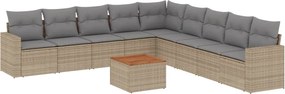 vidaXL Set canapele de grădină, 10 piese, cu perne, bej, poliratan