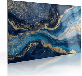 Tablou pe sticlă - Marmură abstractă albastru-aurie (70x50 cm)